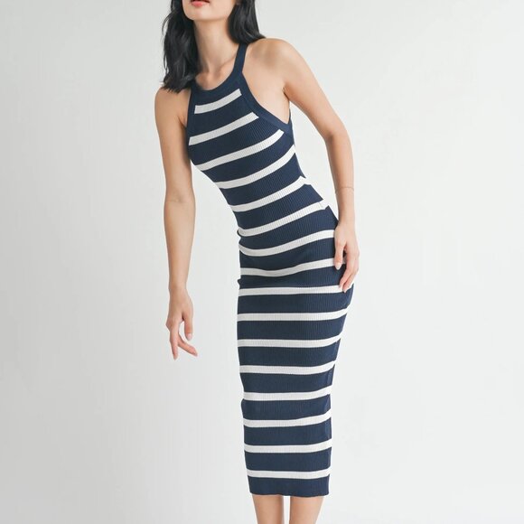 Old Navy Dresses & Skirts - Old Navy Fitted Striped Sleeveless Rib-Knit Midi Sweater Dress Navy Size Small